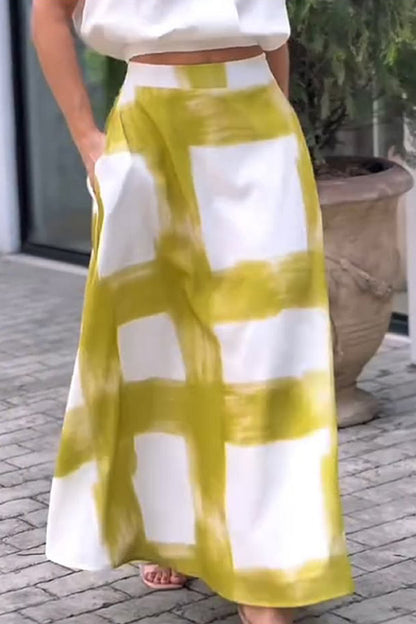 Plaid Print A-Line Long Skirt