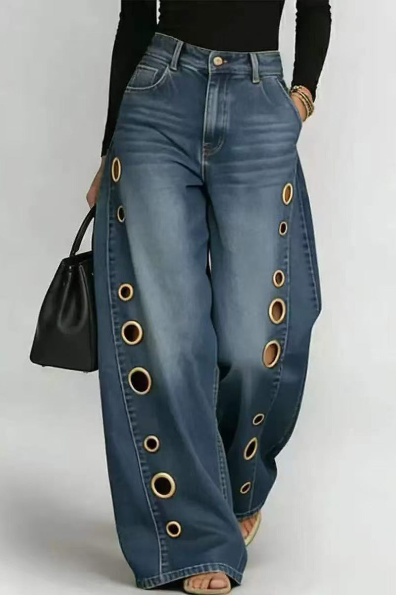 Statement Grommet Wide Leg Jeans