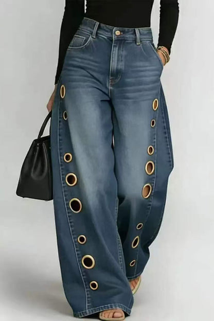 Statement Grommet Wide Leg Jeans