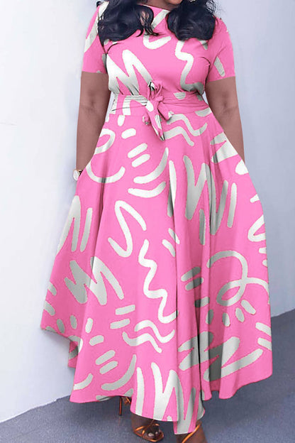 Tie-Waist Floral Print Short Sleeve Dress