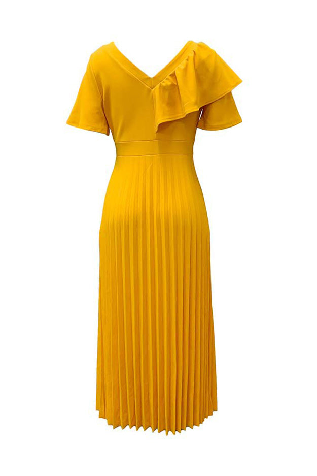 Pleated Flounce Sleeve Slim Fit Dress
