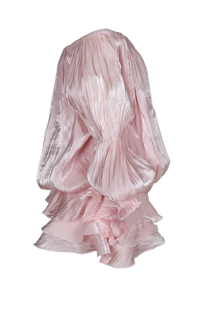 Plisse Off-Shoulder Tiered Mini Dress
