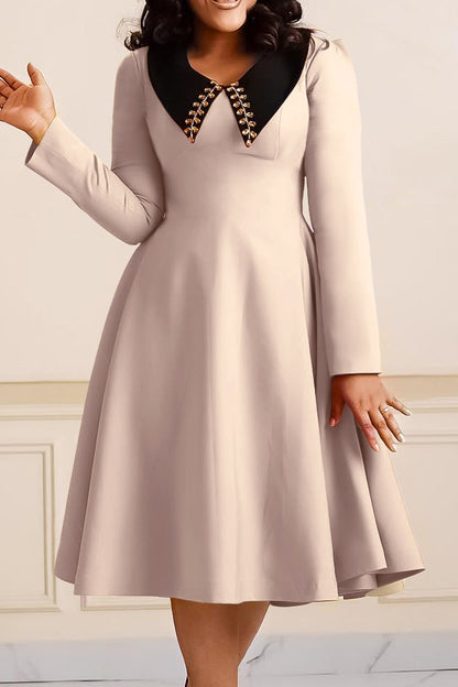 Solid Color Long Sleeve Lapel Elegant Dress