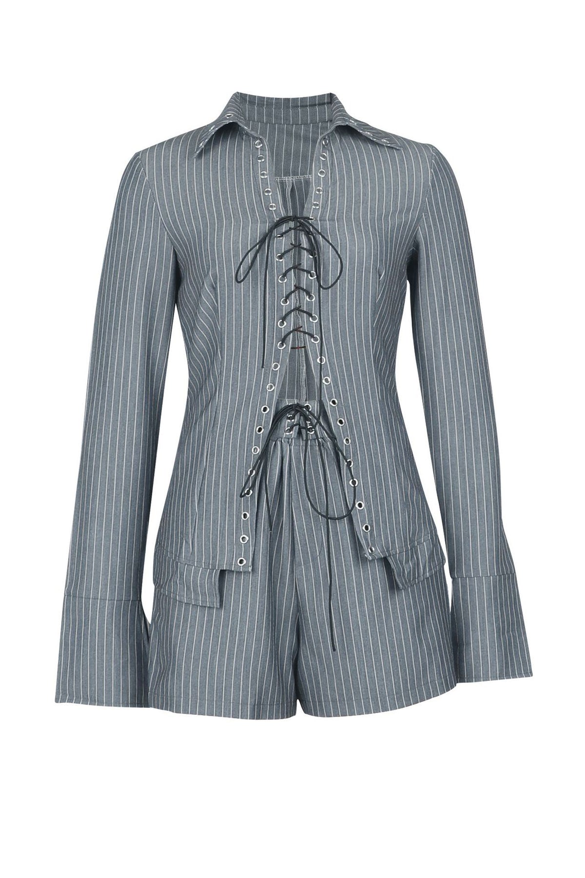 Striped Tie Front Shirt & Shorts Set
