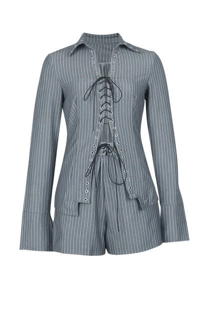 Striped Tie Front Shirt & Shorts Set