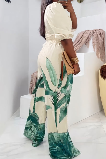 Printed V-Neck Wide-Leg Pants Set