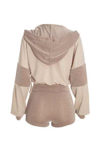 Contrast-Panel Zip Hoodie & Shorts Set