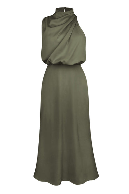 Satin Mock-Neck Slip Dress