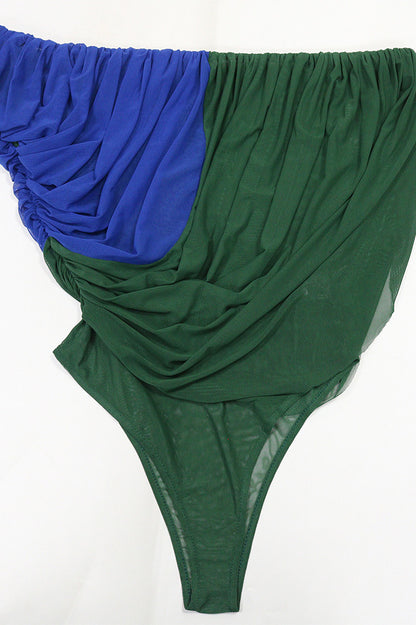 Color Block Ruched Mesh Pant Set