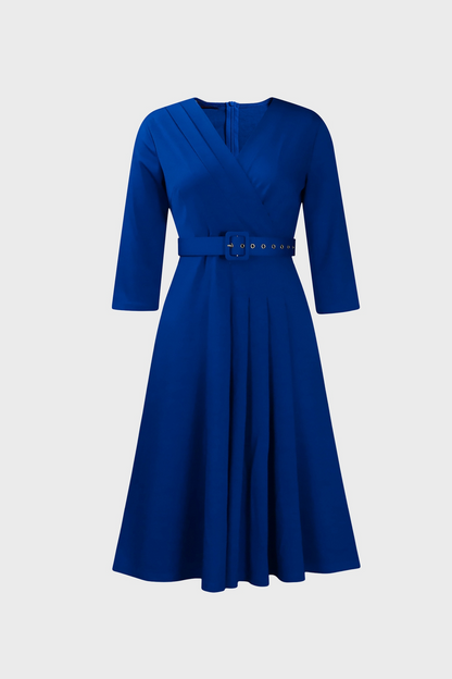 V-Neck Wrinkled Midi Dress