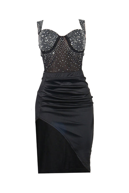 Rhinestone Bodysuit & Pencil Skirt Skirt Set
