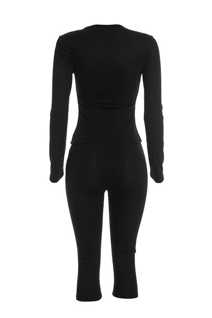 Cutout Long-Sleeve Top & Capri Pants Set