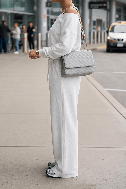 Off-Shoulder Sweatshirt & Wide-Leg Pants Set