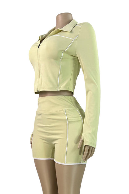 Zip-Up Thumbhole Top & Shorts Set - Sport Fit
