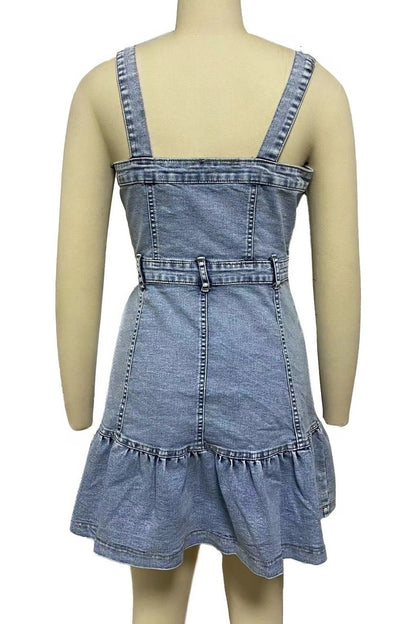 Square Neck Button-Front Denim Mini Dress