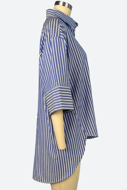 Blue Striped Loose Fit Long Sleeve Shirt