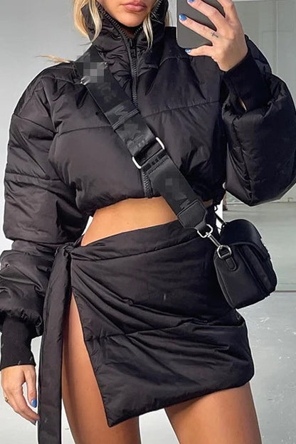 Bubble Parka Coat Mini Skirt Warm Jacket Set