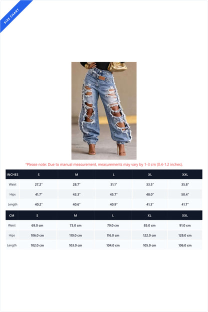 Distressed Crossover Baggy Jeans