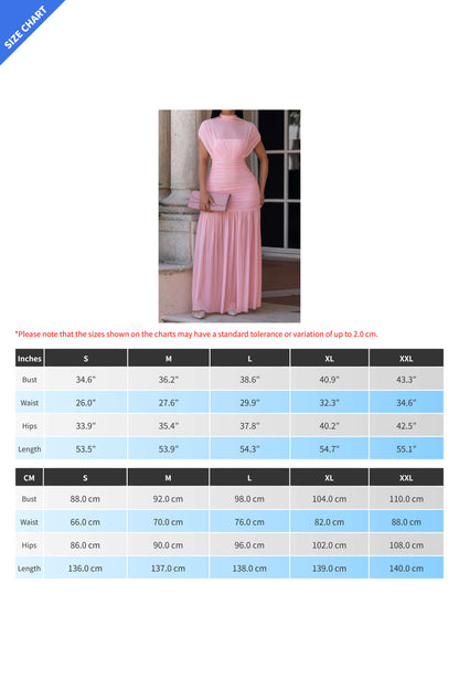 Ruched Mesh High Neck Maxi Dress