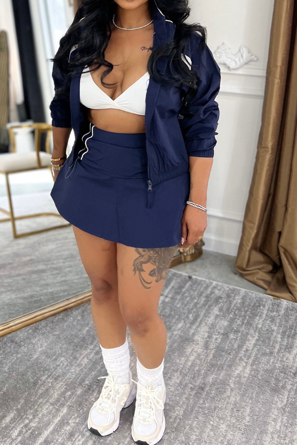 Contrast Panel Windbreaker & Skirt Set