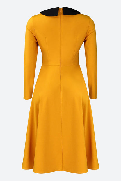 Solid Color Long Sleeve Lapel Elegant Dress
