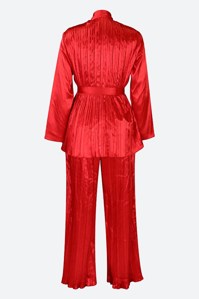 V Neck Long Sleeve Tops Wide Leg Pants Set