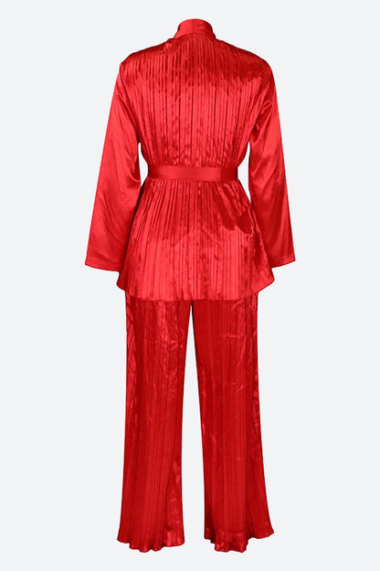 V Neck Long Sleeve Tops Wide Leg Pants Set