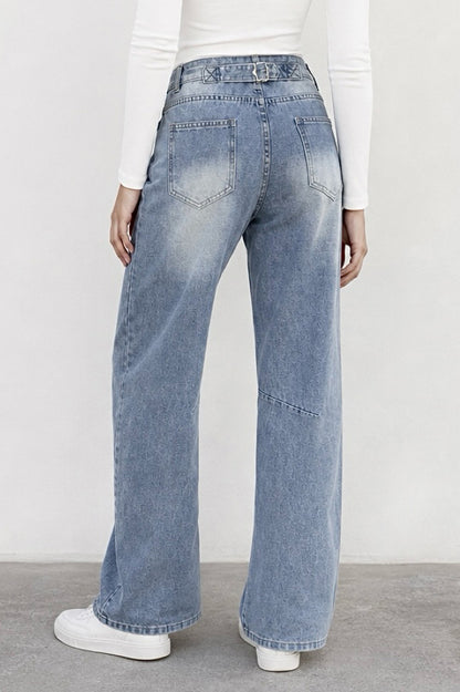 Non-Stretch Paneled Straight Leg Jeans