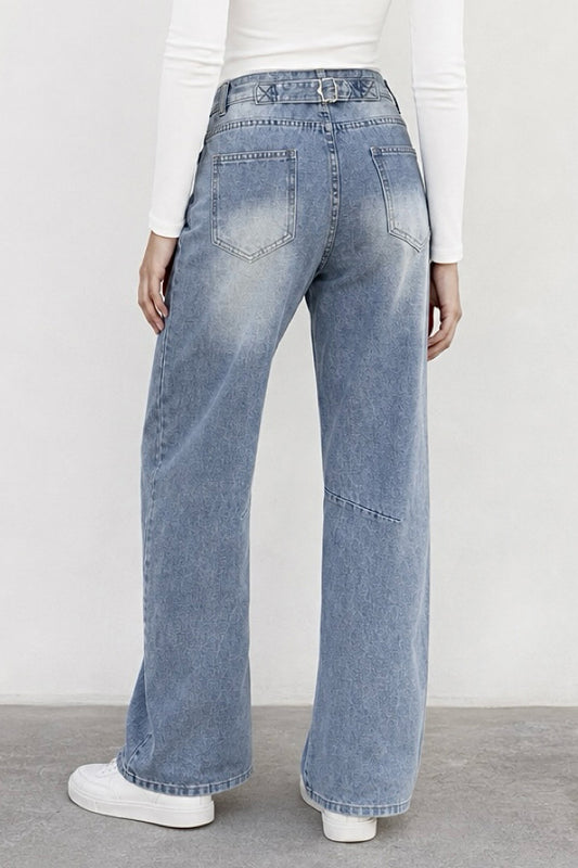 Non-Stretch Paneled Straight Leg Jeans