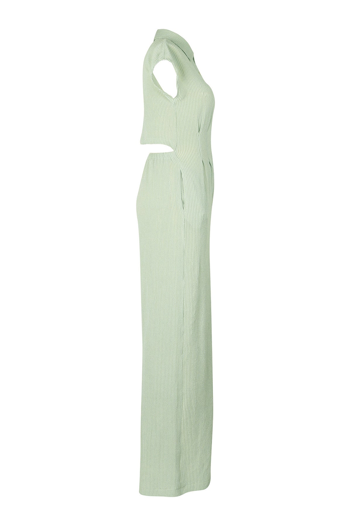 Striped Button-Up Sleeveless Jumpsuit