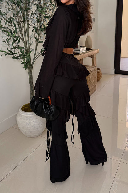 Ruffle Tie-Front Top & Pants Set