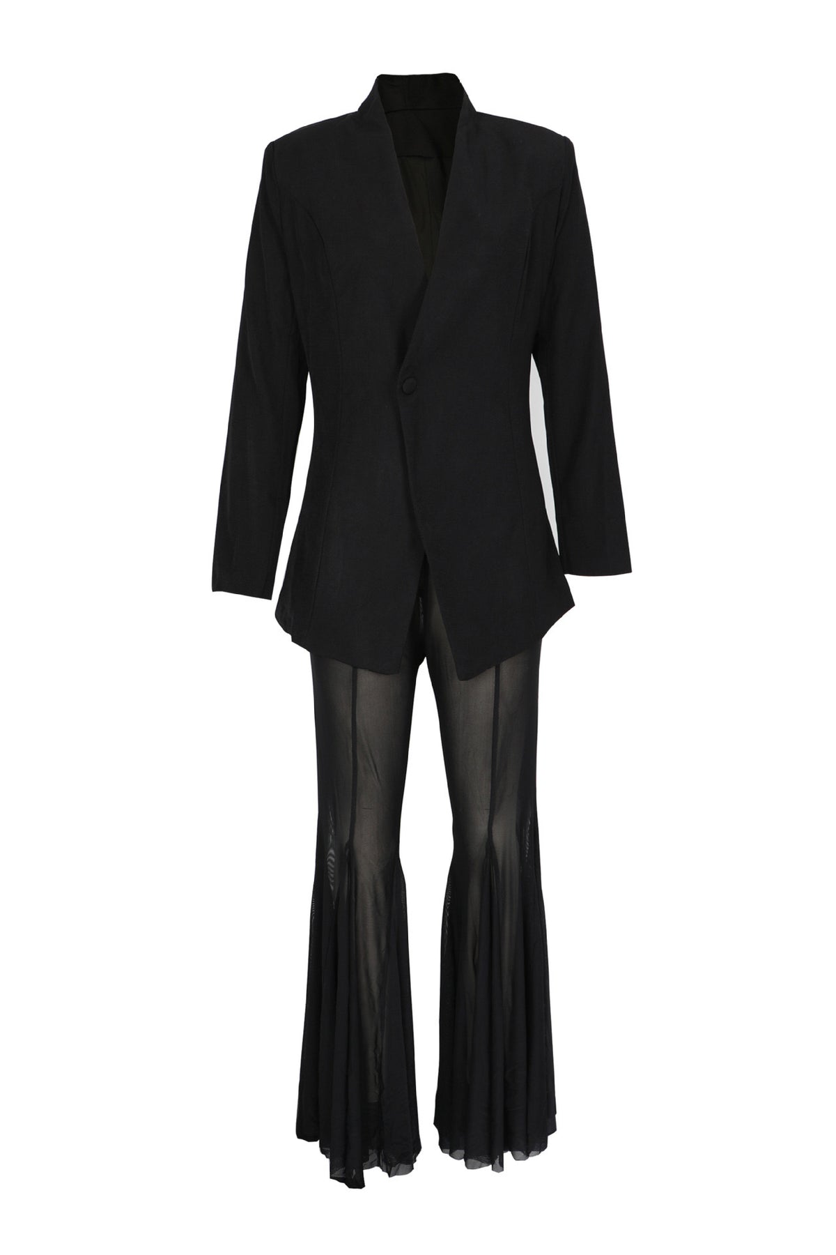 Asymmetric Blazer & Sheer Flare Pant Set
