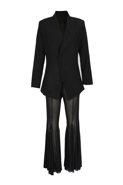 Asymmetric Blazer & Sheer Flare Pant Set