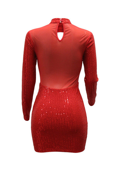 Sequin Cutout Mesh Corset Mini Dress