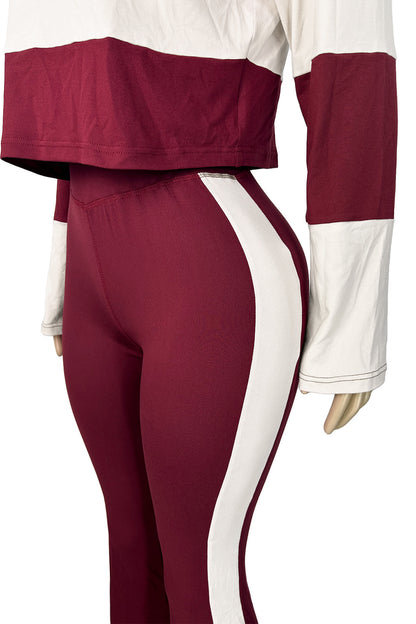 Colorblock Polo Top & Flare Pants Set