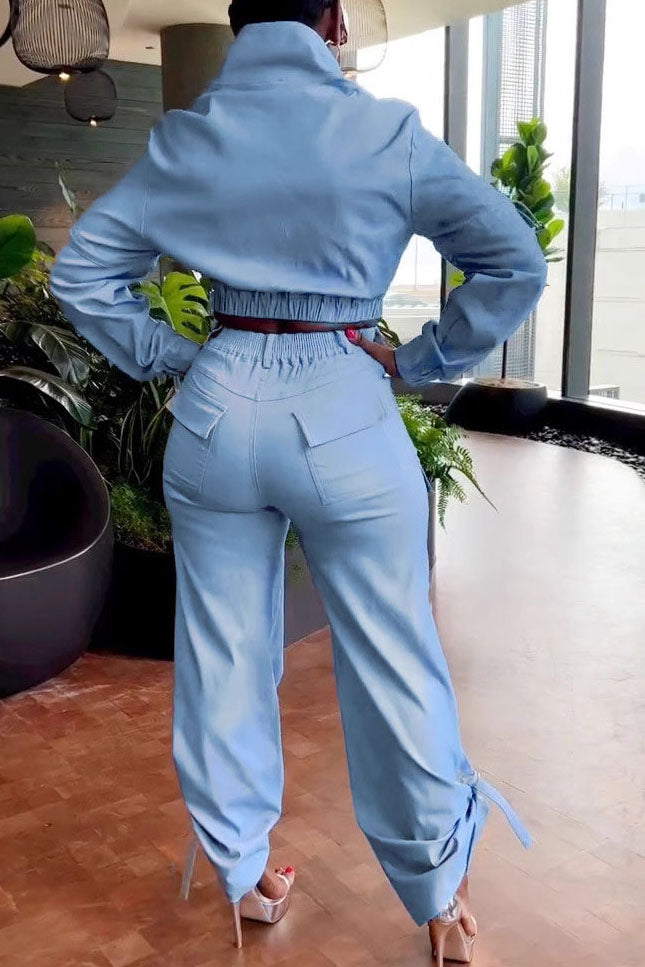 Long Sleeve Crop Jacket Pocket Cargo Pants Set