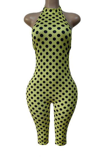 Sleeveless Polka Dot Slim Romper
