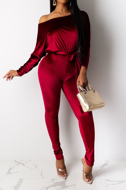 Velvet One Shoulder Jumpsuit