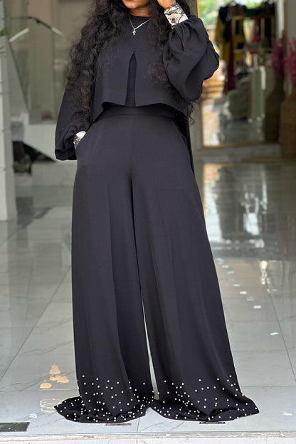 Lantern Sleeve Top & Wide Leg Pants Set