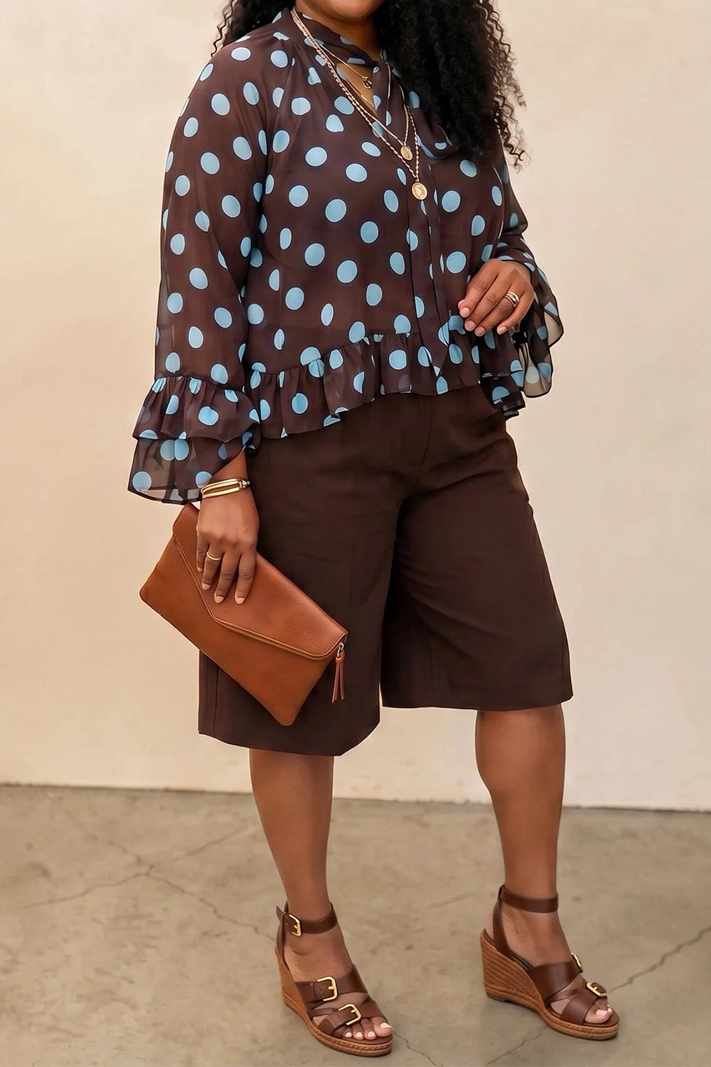 Plus Size Polka Dot Top & Capri Pants Set