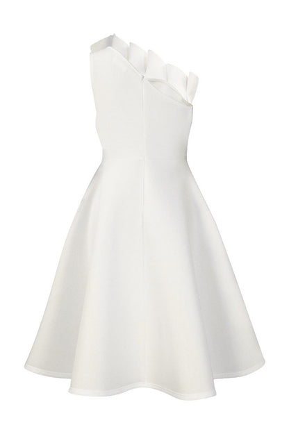 Pleated Asymmetric Cut Long Dress