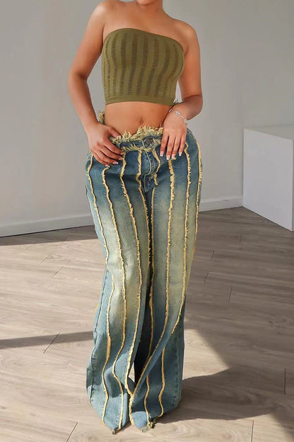 Vintage Wash Seam Straight Leg Jeans