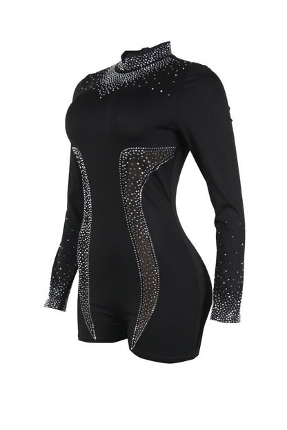 Rhinestone Sheer Stretch Romper