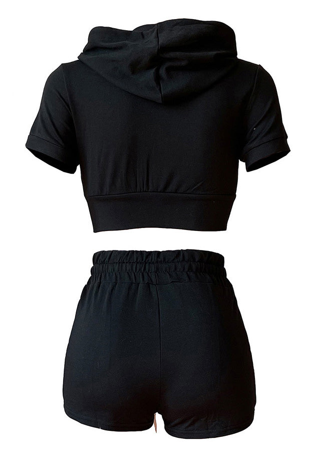 Crop Top Hoodie Short Set