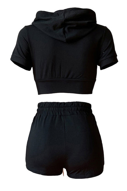 Crop Top Hoodie Short Set