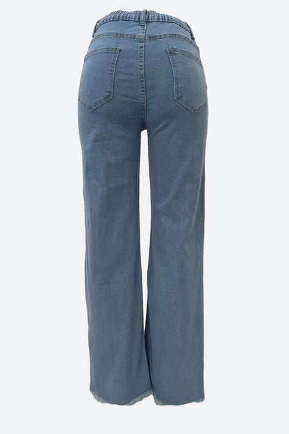 Ripped Fringe Wide-Leg Jeans