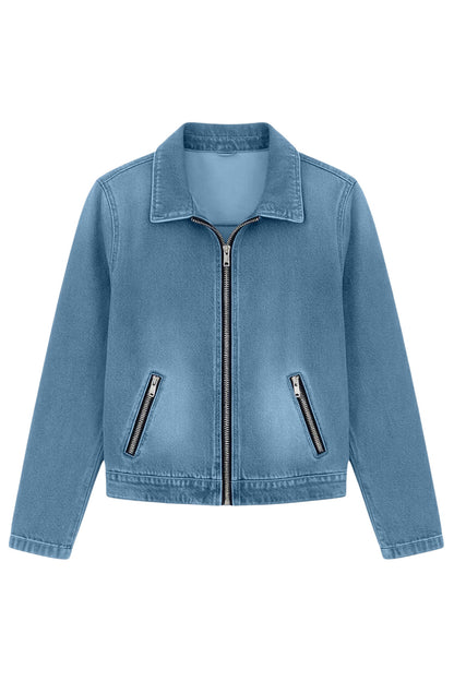 Washed Zip Front Denim Jacket