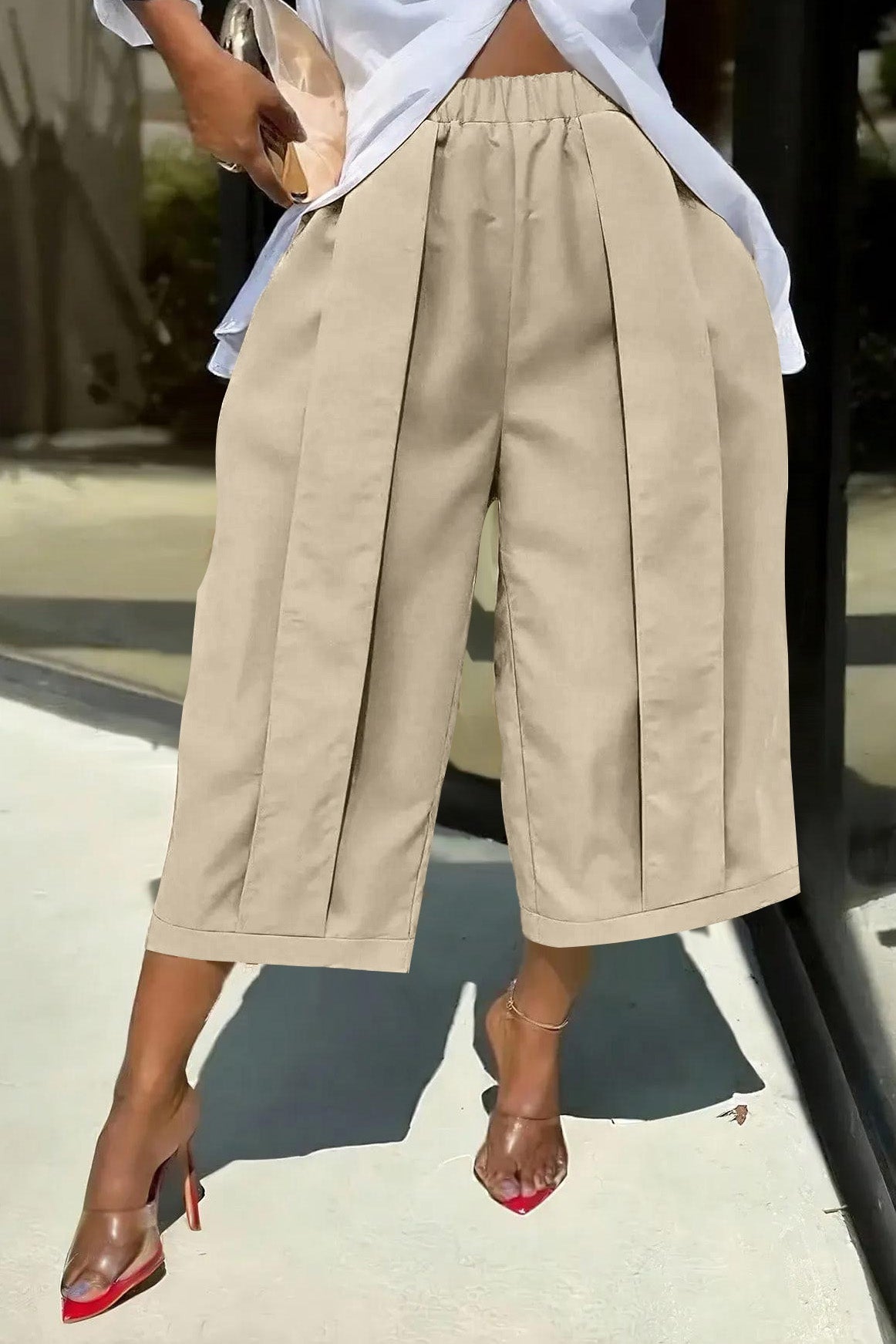 High Waist Pleated Wide Leg Culottes