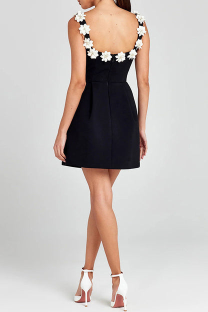 Square Collar Flower Bandage Mini Dress