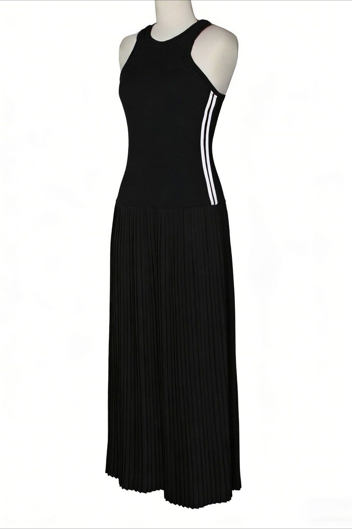 Sporty Contrast-Stripe Pleated Maxi Dress